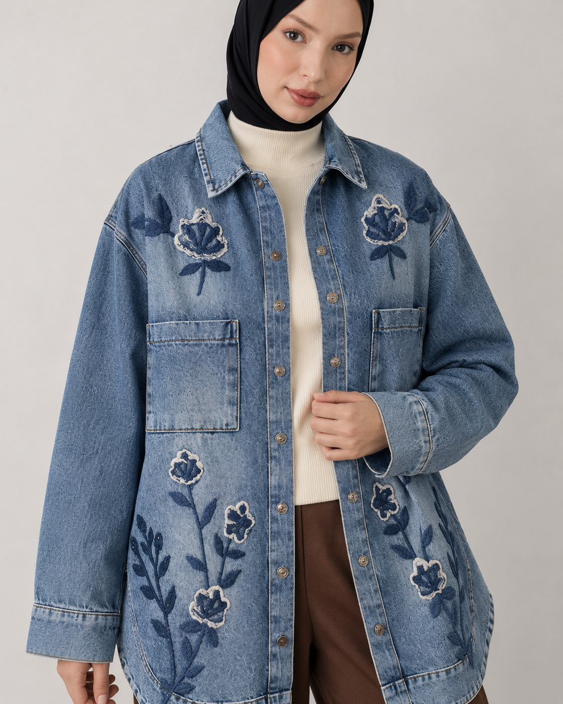 Floral Embroidered Denim Jacket