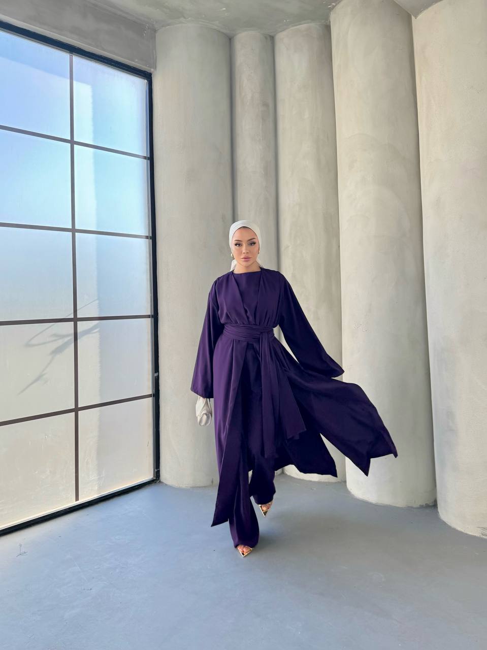 4-Piece Co-Ord Set | طقم كورد رسمي صيفي ٤ قطع بلوزة، بنطلون، عباية، وحزام