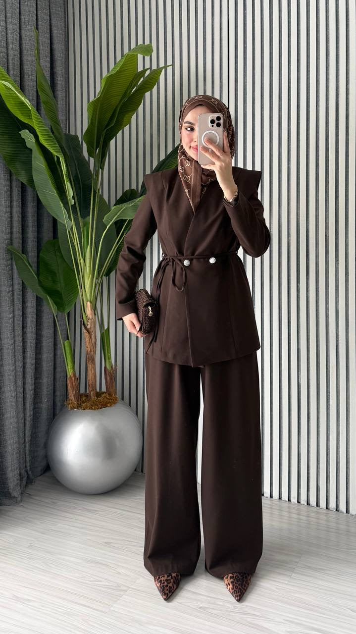 Mocha Blazer Formal Pants Set