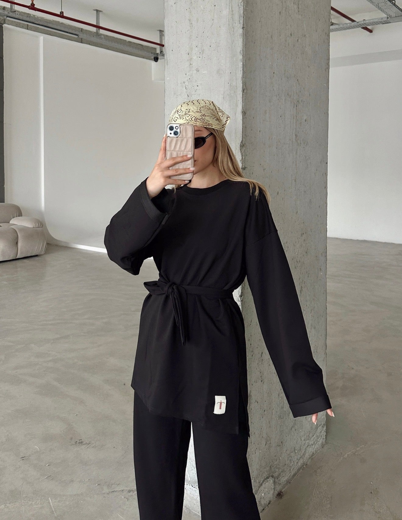 Oversized Belted Sweatshirt and Wide-Leg Pants Set