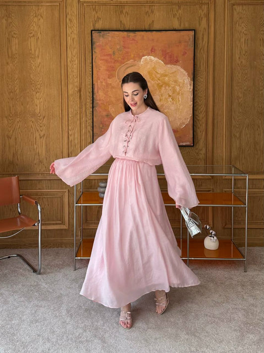 Skirt Set with Decorative Buttons & Wide Sleeves(2 Colours)