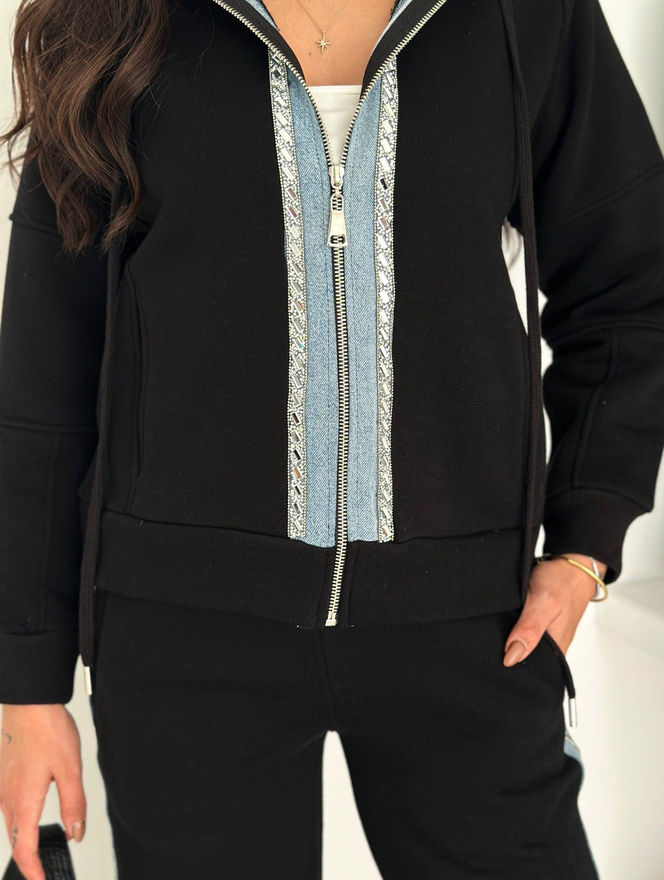 Denim Luxe Suit With Strasse