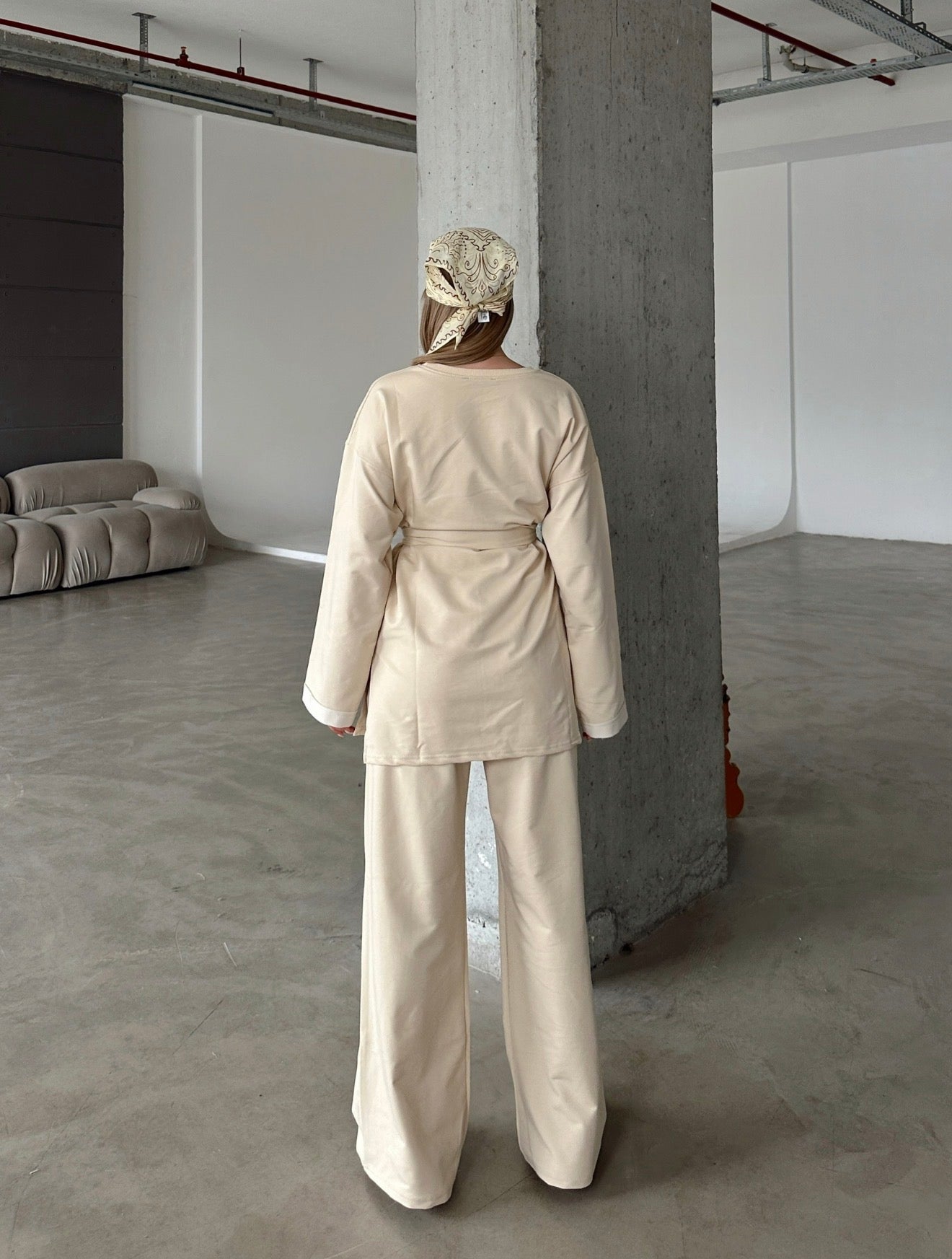 Oversized Belted Sweatshirt and Wide-Leg Pants Set