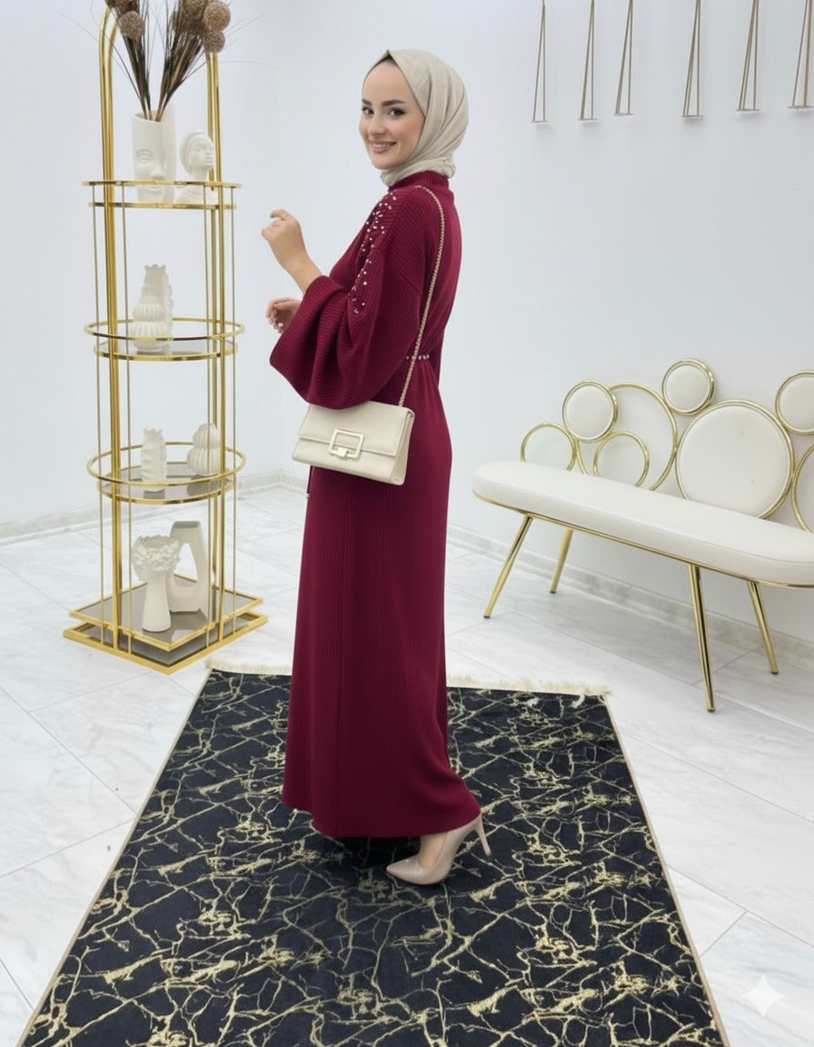 Pearl-embellished Knit Dress