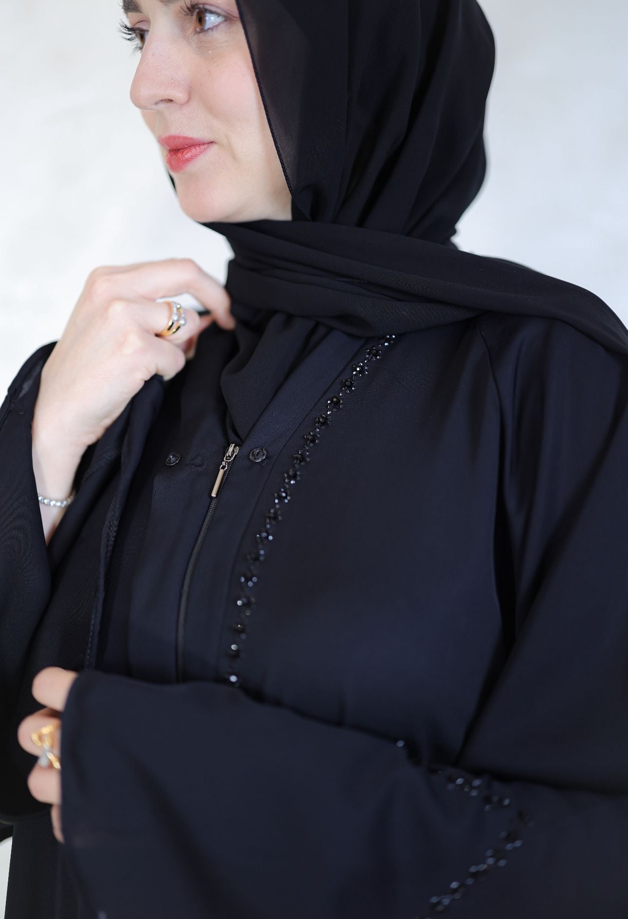 Floral Lines Luxe Abaya - with shal