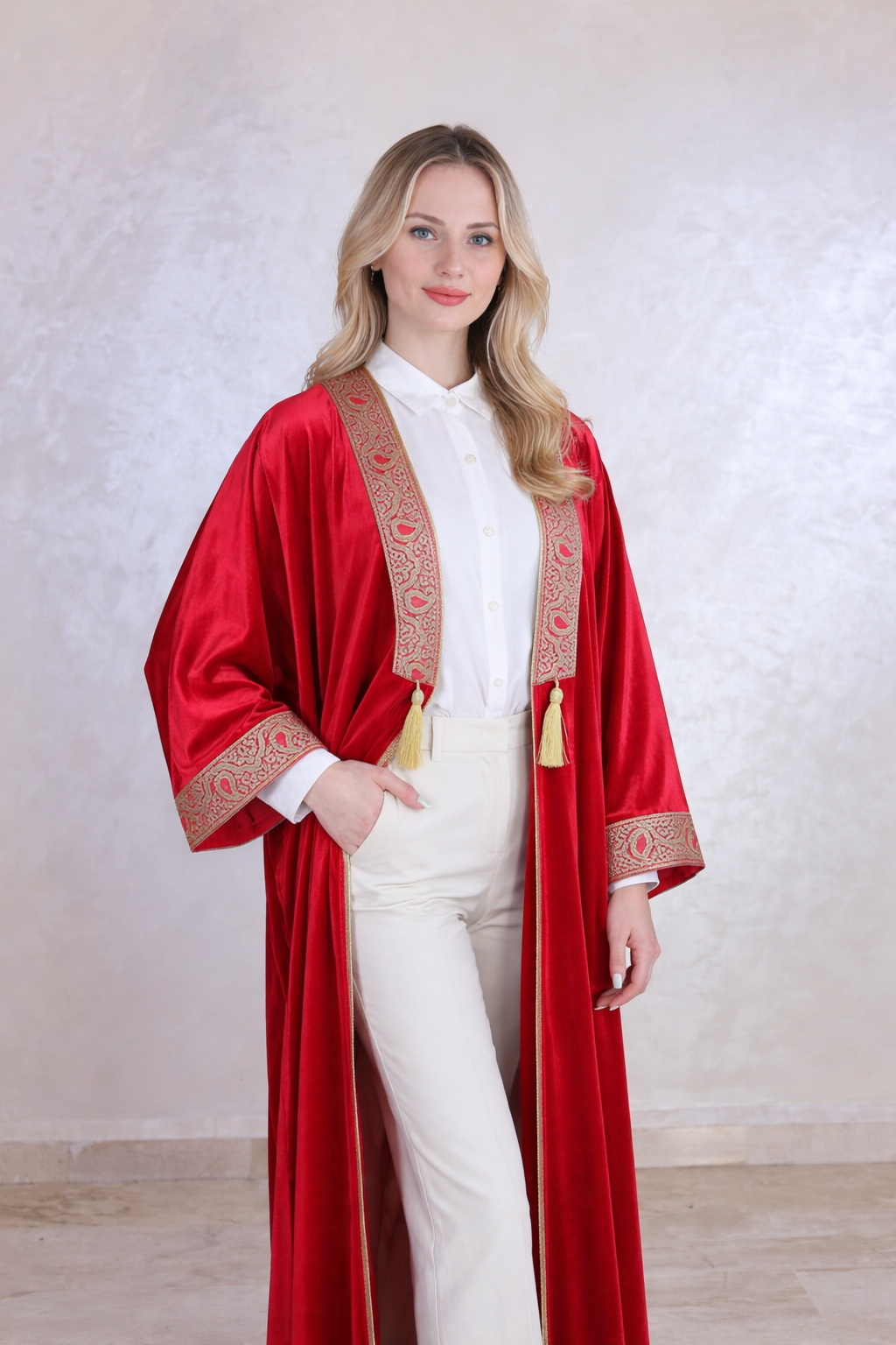 Al-Aroos Gold & burgundy Bisht