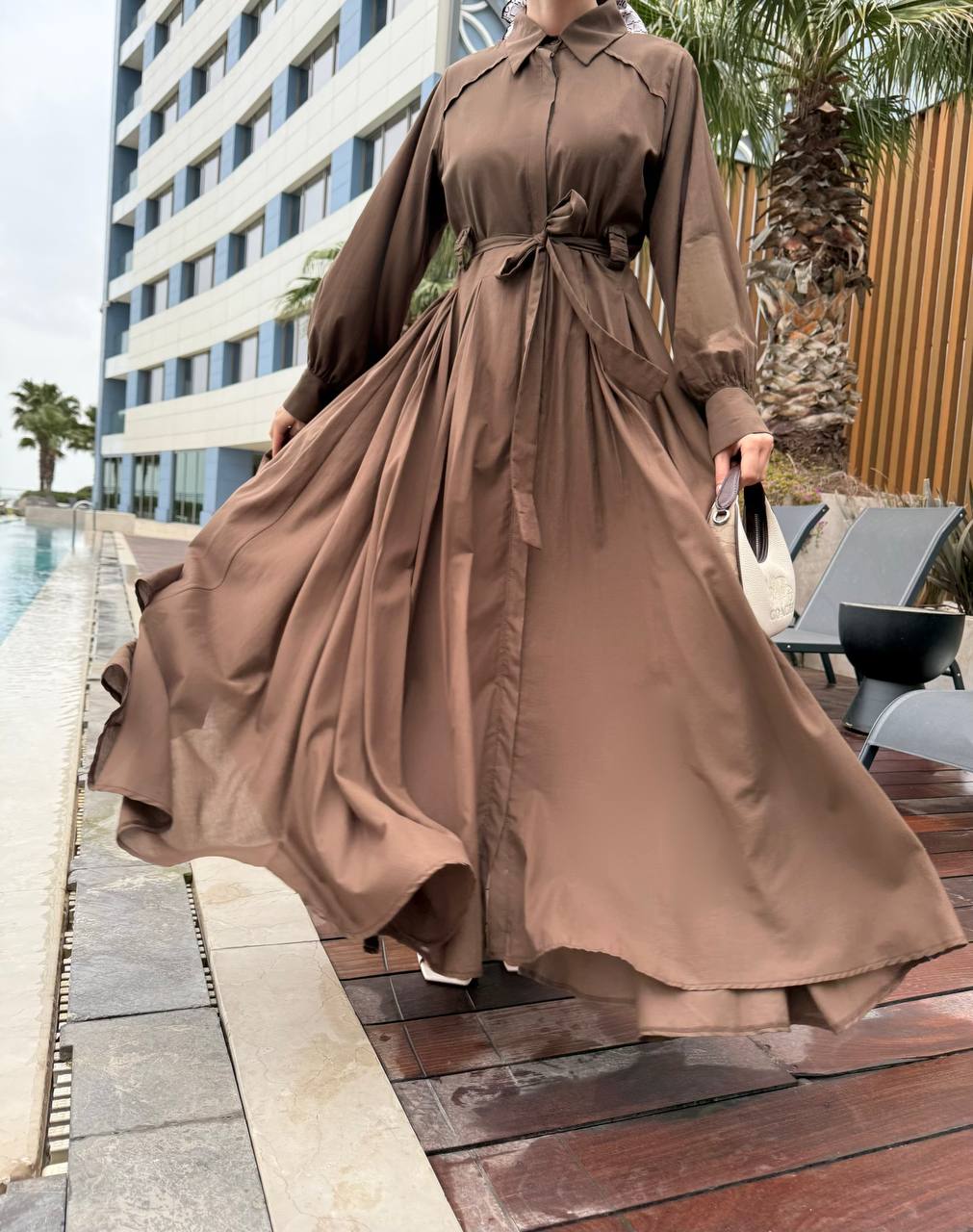 Elegant flared dress, fitted at the bust