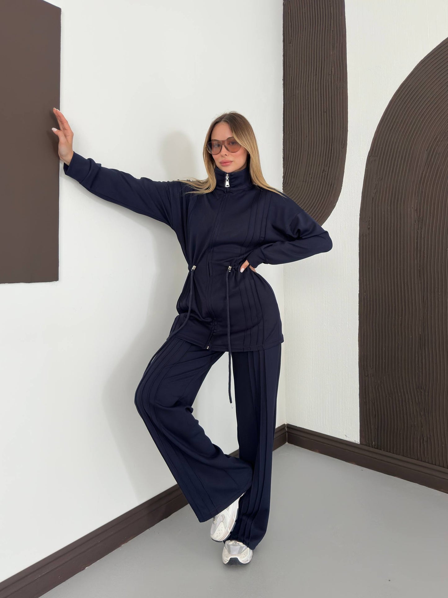 Drawstring Pinstripe Lounge Set