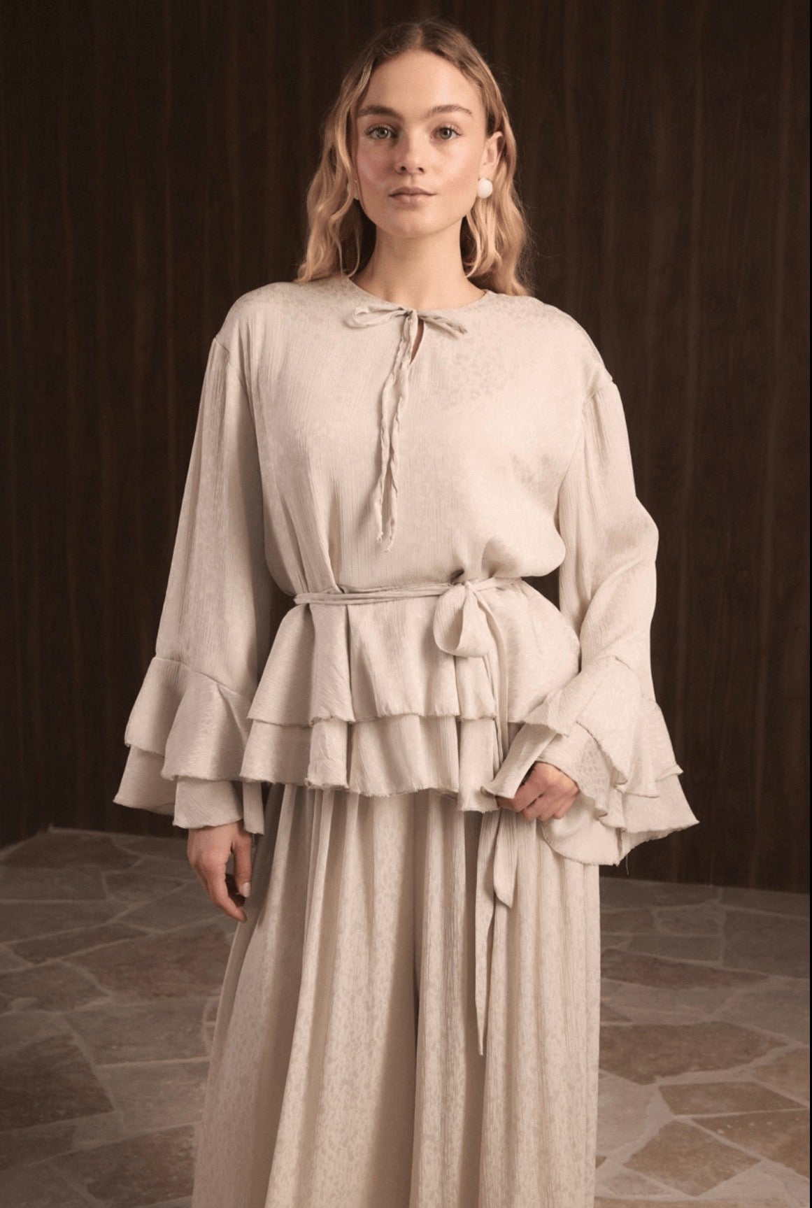 PINK AND BEIGE SATIN SET - Bagi Style