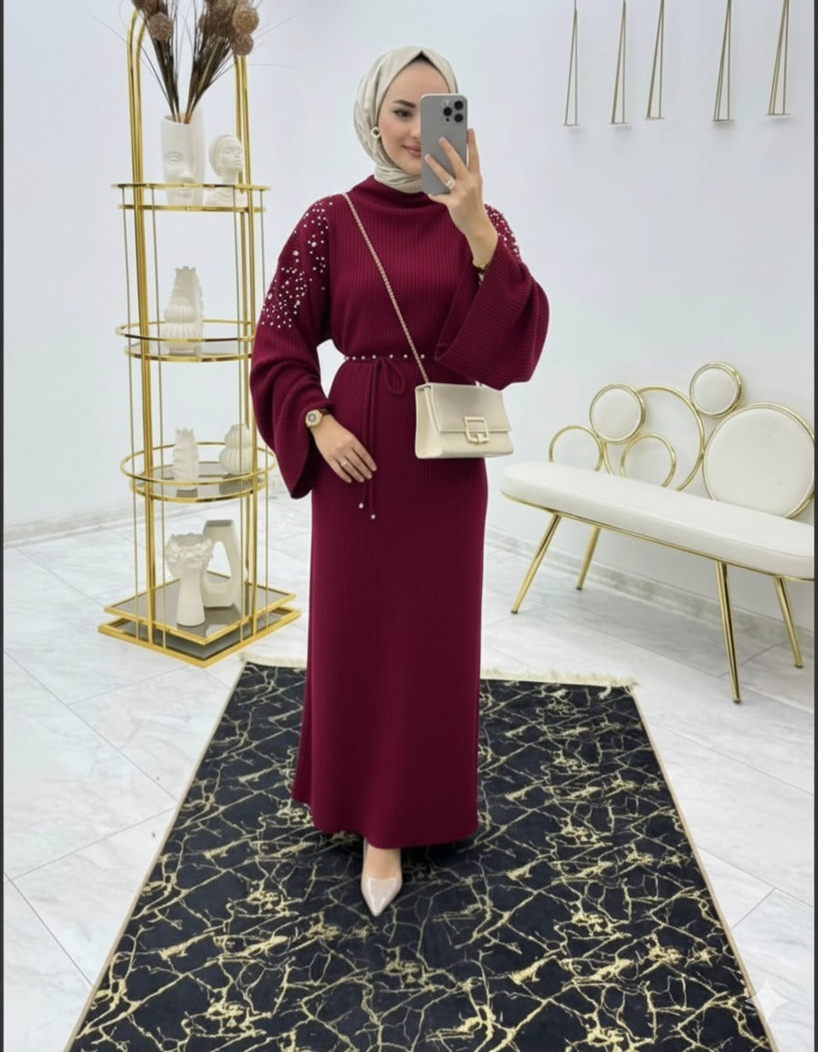 Pearl-embellished Knit Dress