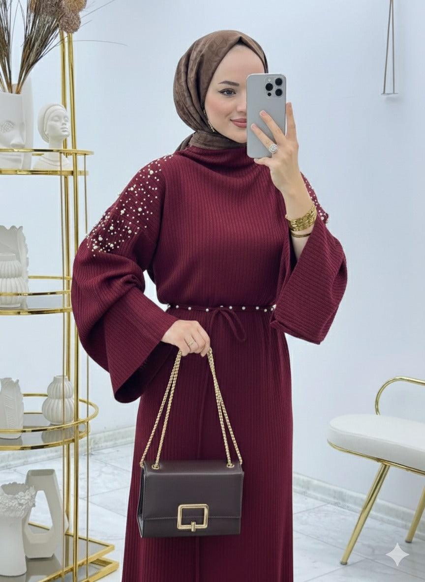 Pearl-embellished Knit Dress