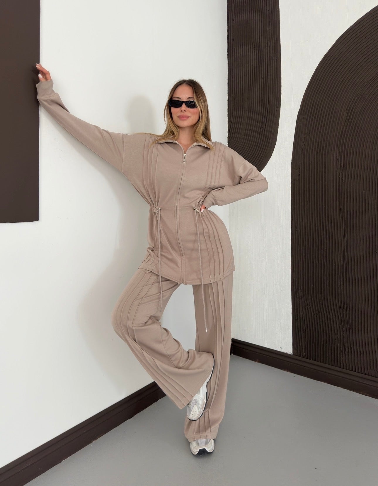 Drawstring Pinstripe Lounge Set