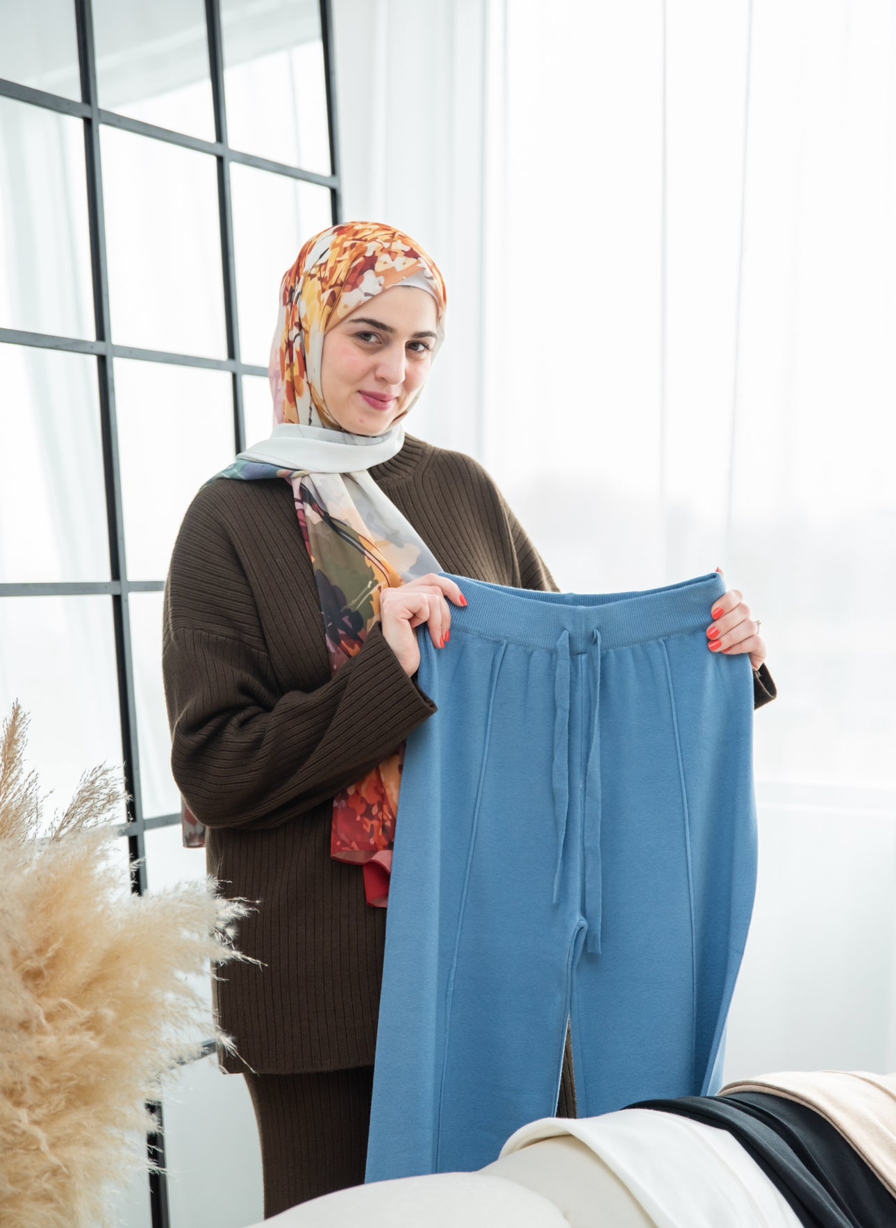 Chic Wide-Leg Knit Pants (FB) بنطلون كروشيه  واسع أنيق