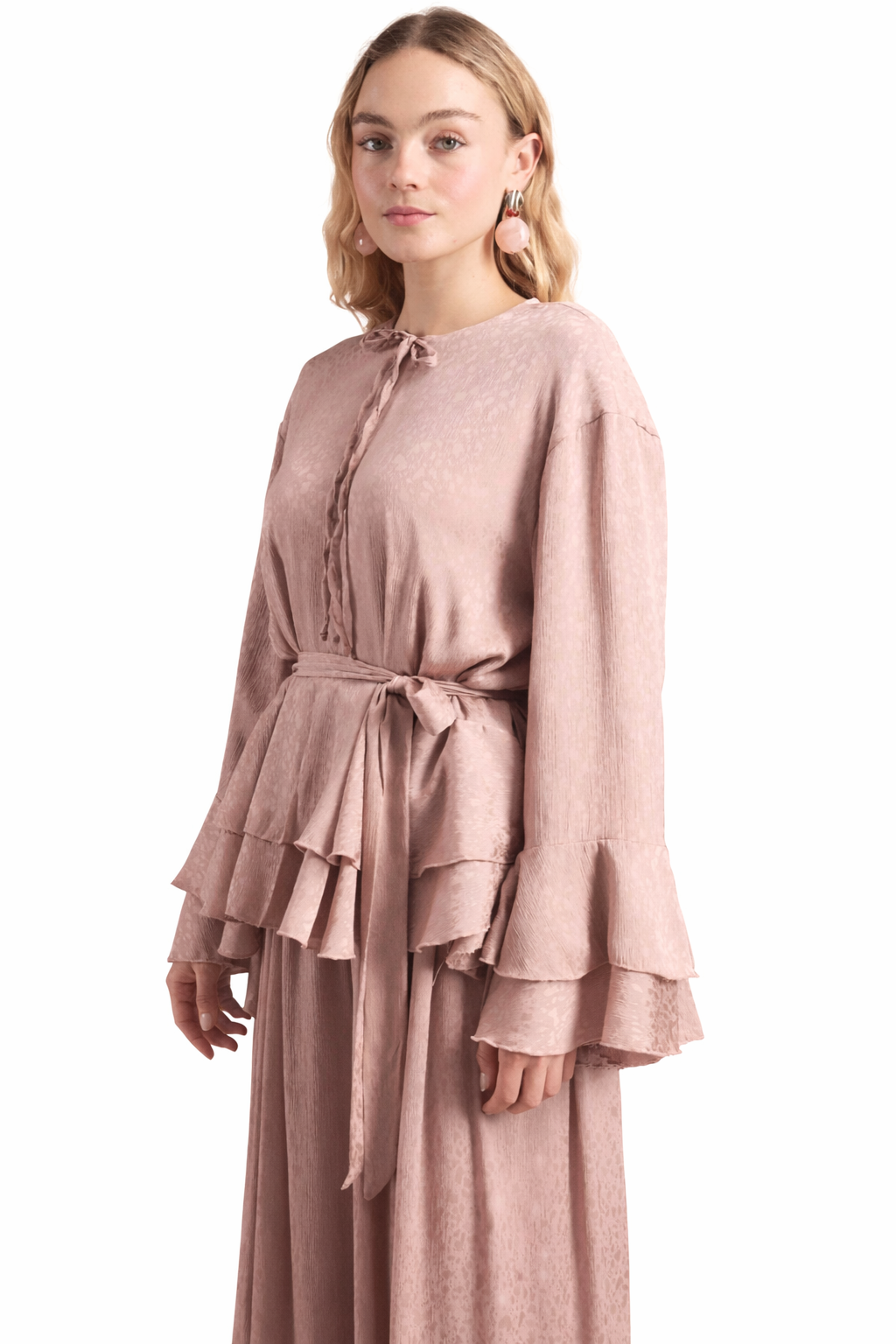 PINK AND BEIGE SATIN SET - Bagi Style