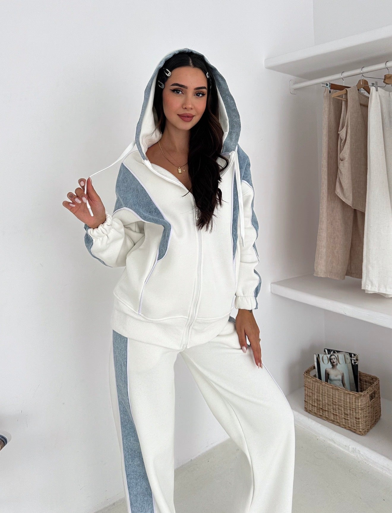 Denim With Fleece Comfy Suit In 4 Colours