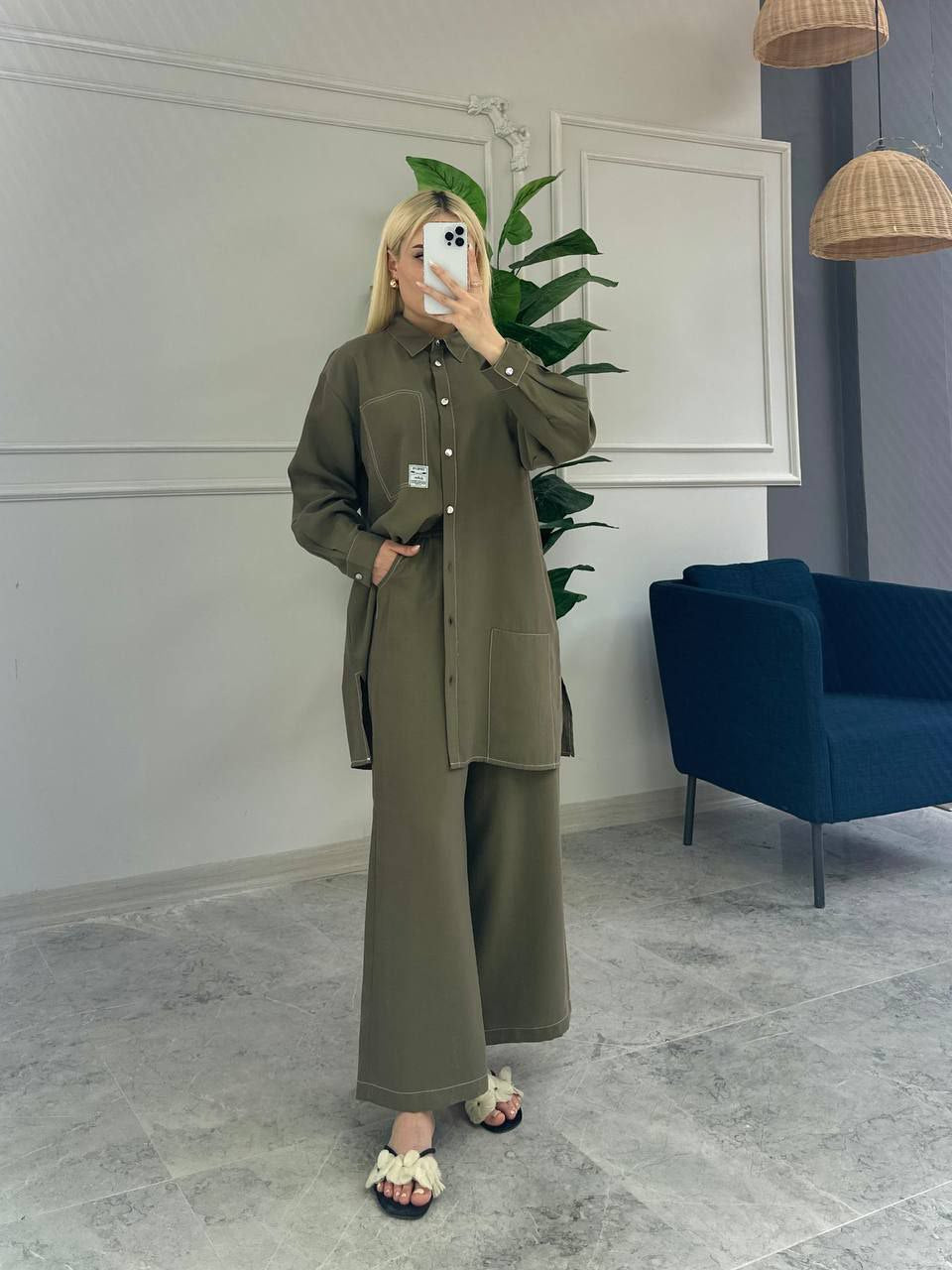 Casual Set with Button-Down Shirt & Wide-Leg Pants (4 Colours)