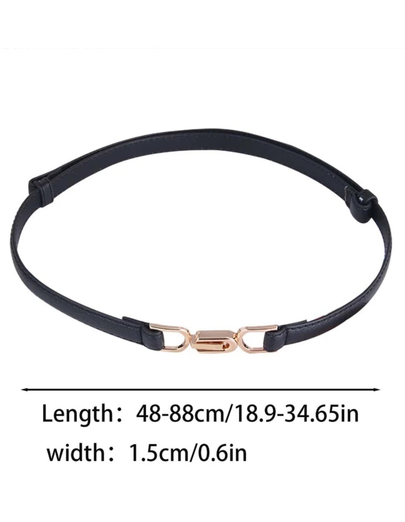 حزام جلدي أسود أنيق مع قفل معدني ذهبي ‏ Elegant Black Leather Belt with Gold Metal Buckle