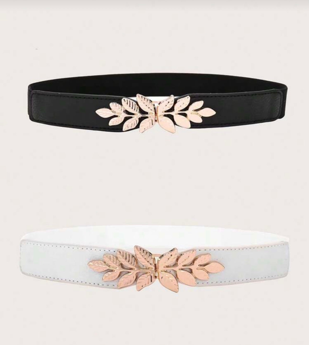 Classic Black & White Leather Belt with Gold Buckle – Adjustable and Stylish for Everyday Wear (2pc)