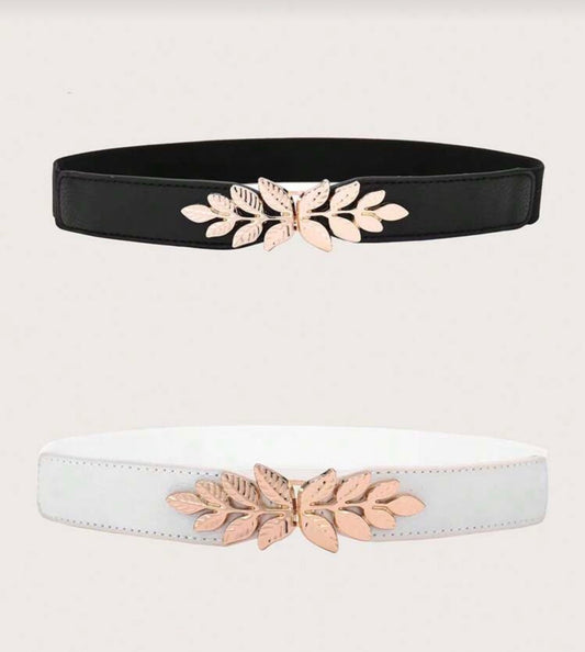 Classic Black & White Leather Belt with Gold Buckle – Adjustable and Stylish for Everyday Wear (2pc)