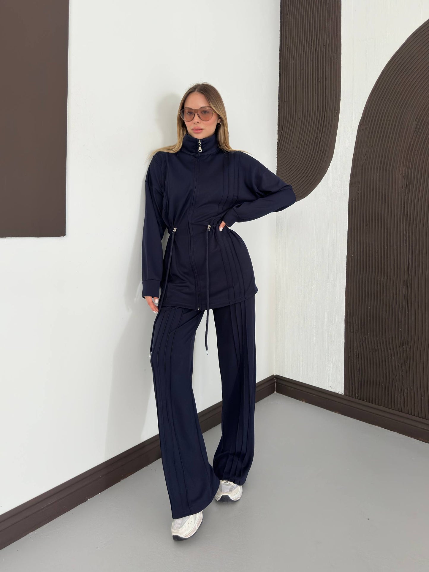 Drawstring Pinstripe Lounge Set
