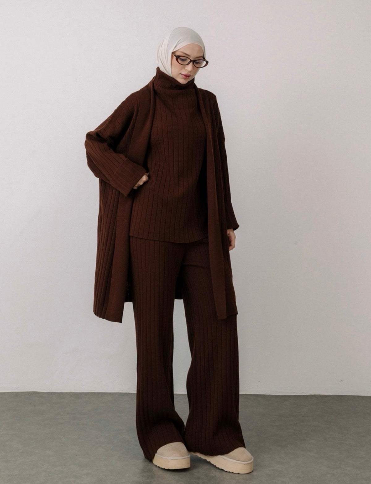 Elegant Ribbed Knit 3-Piece Set
