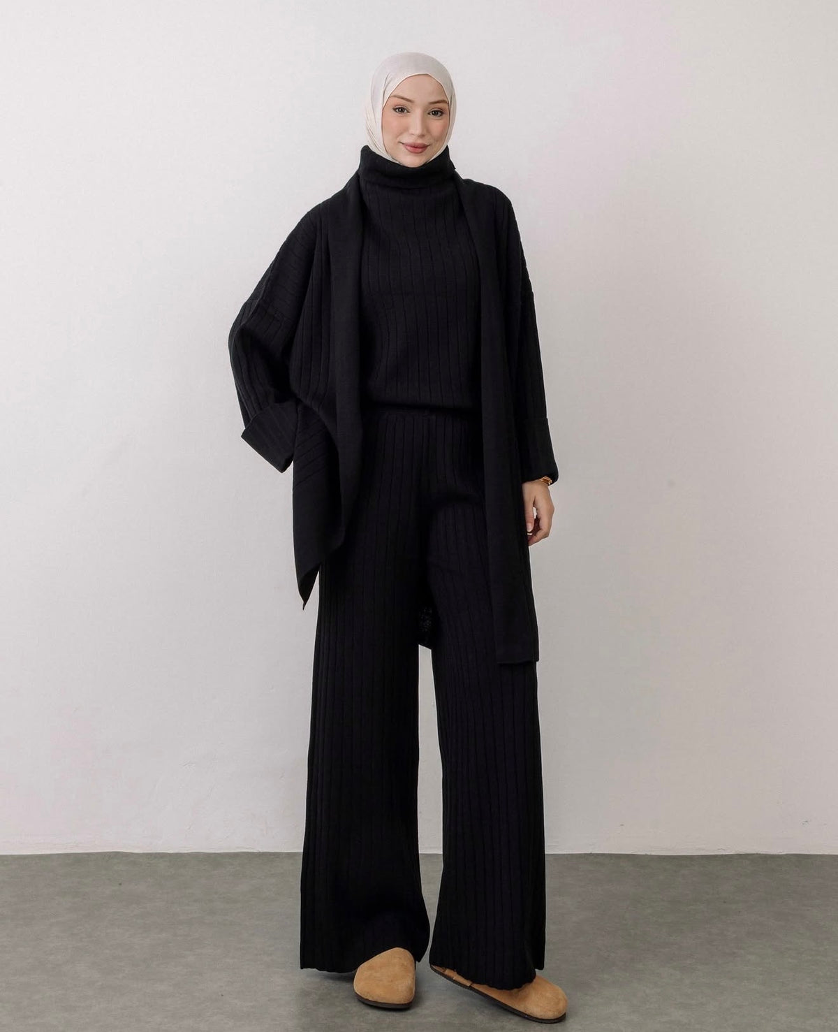 Elegant Ribbed Knit 3-Piece Set