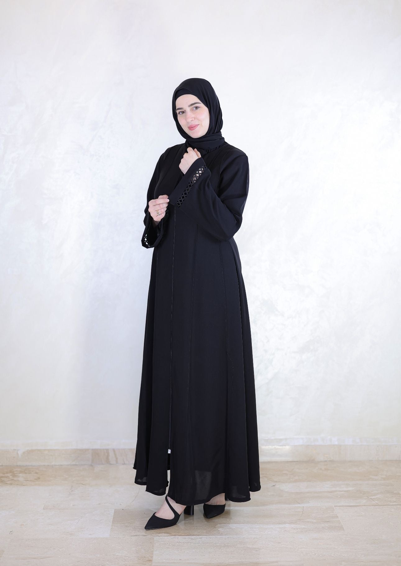 Lattice Pattern Sleeve Abaya