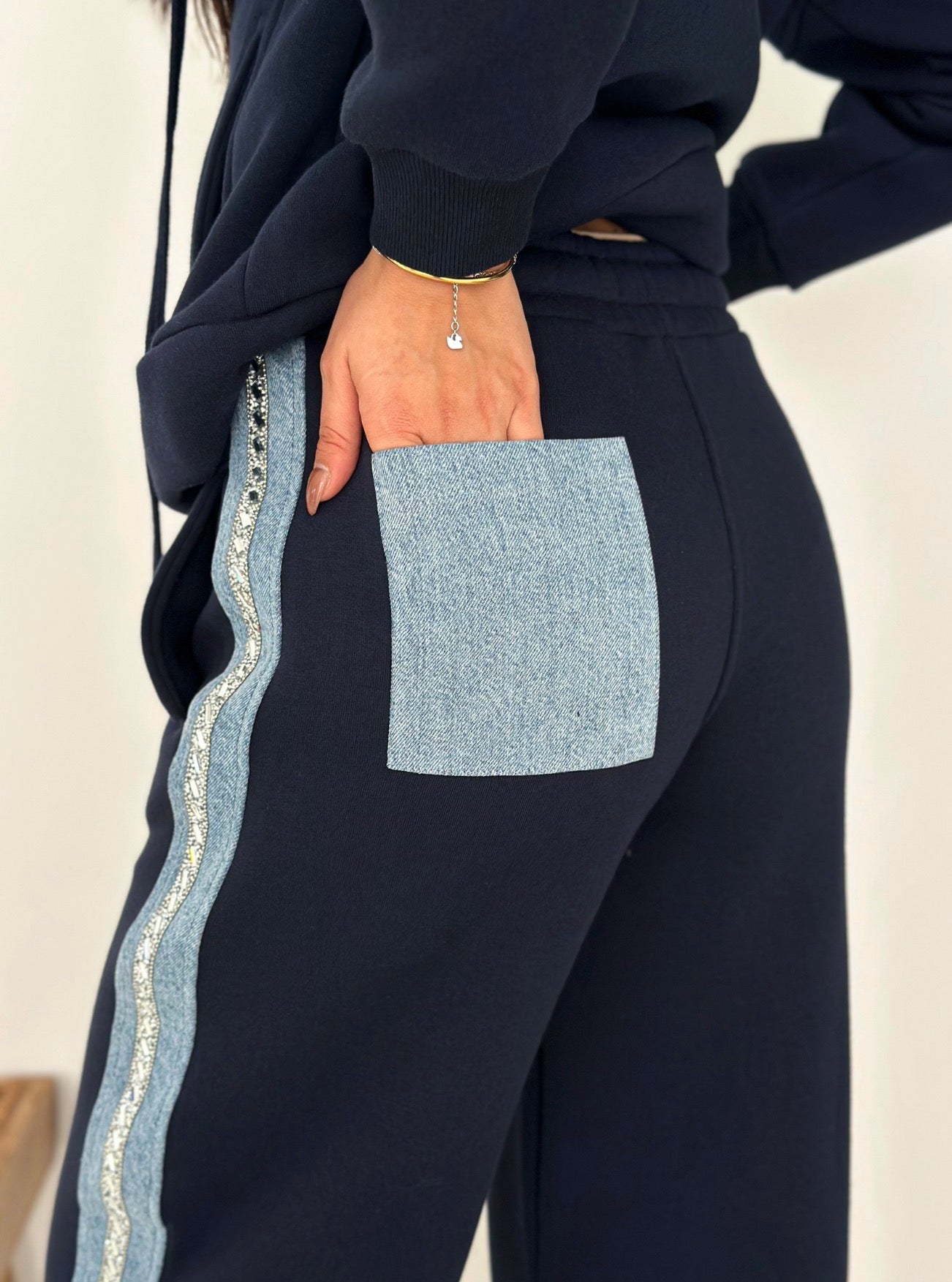 Denim Luxe Suit With Strasse