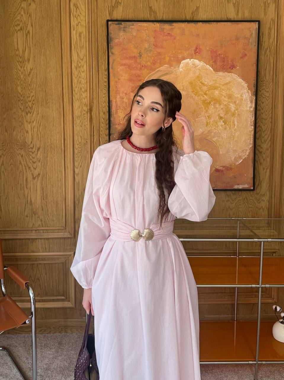 Maxi Dress with  (extra over sized) Gold Buckle Belt