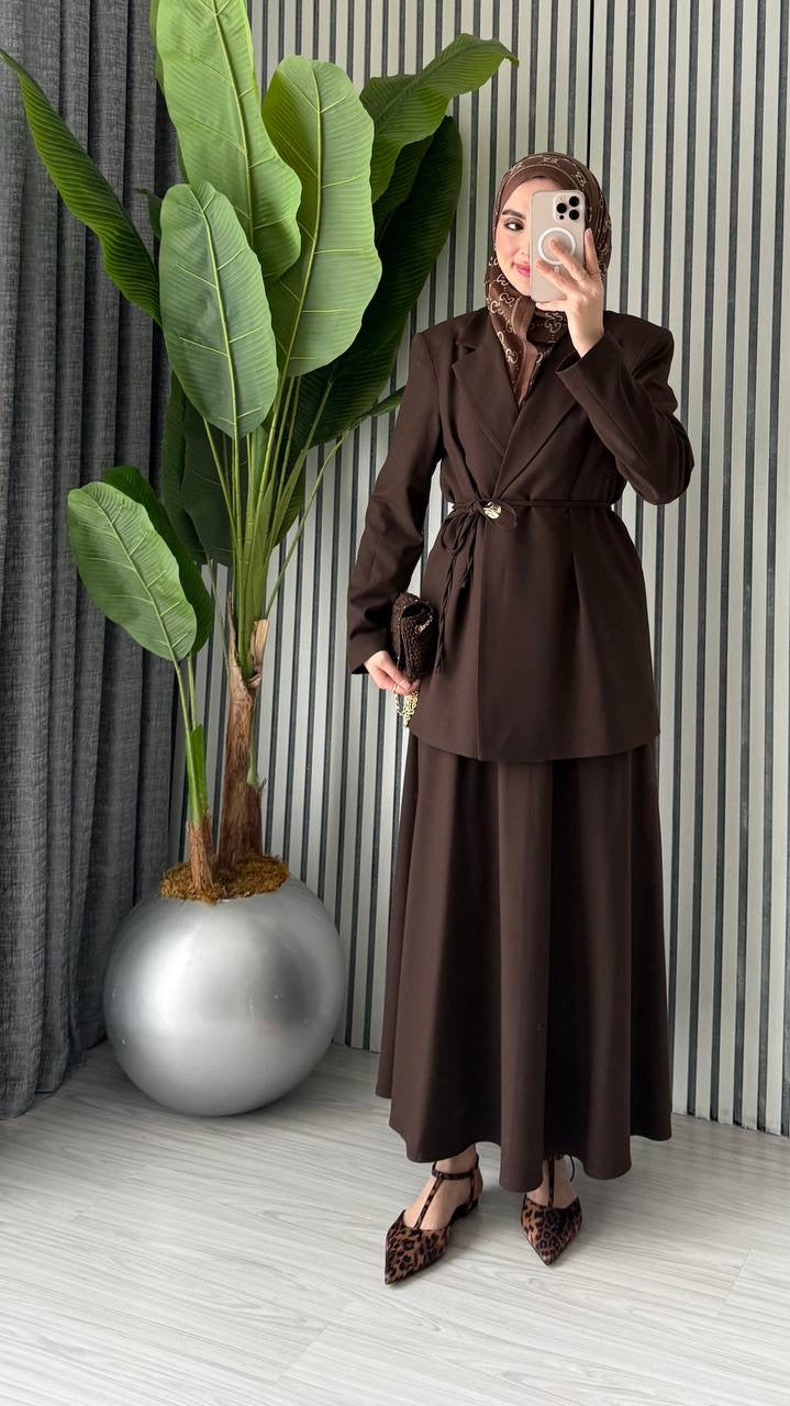 Mocha Blazer Formal Skirt Set