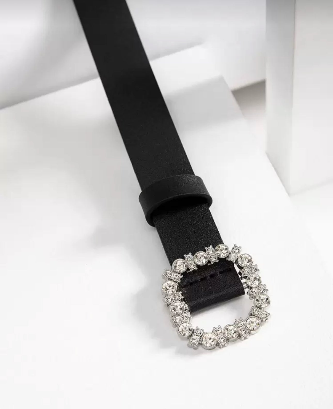 Classic Black Leather Belt with Silver Colour Buckle