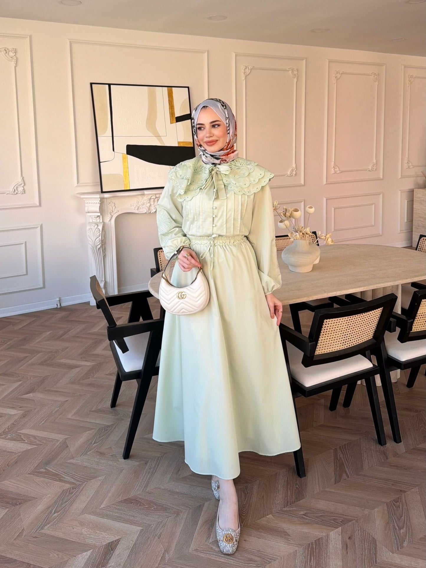 Elegant Ruffle Blouse Skirt Set