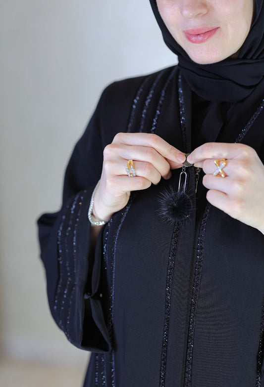 Elegant Sparkle Lines Zip-Up Abaya