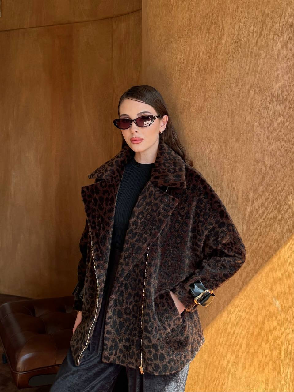 Luxurious Winter Jacket with Leopard Print