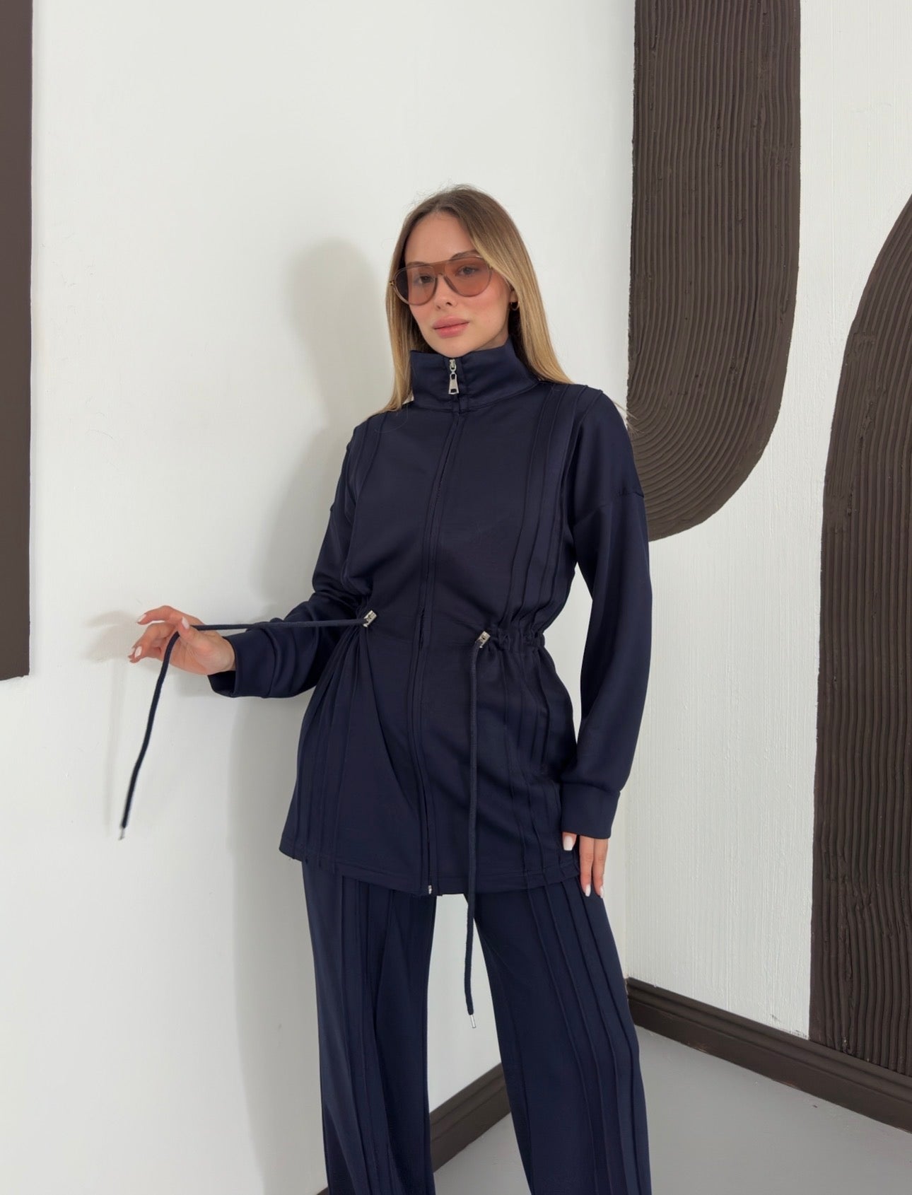 Drawstring Pinstripe Lounge Set