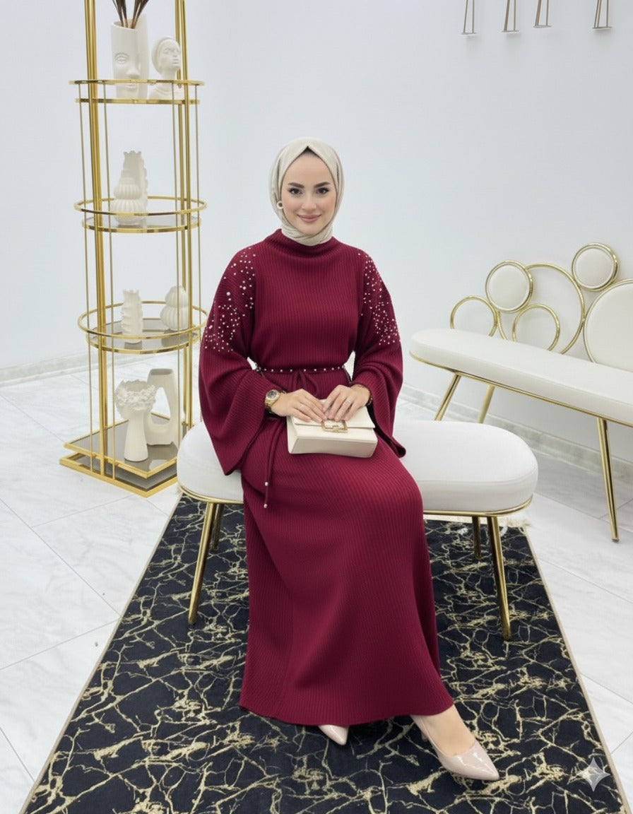 Pearl-embellished Knit Dress