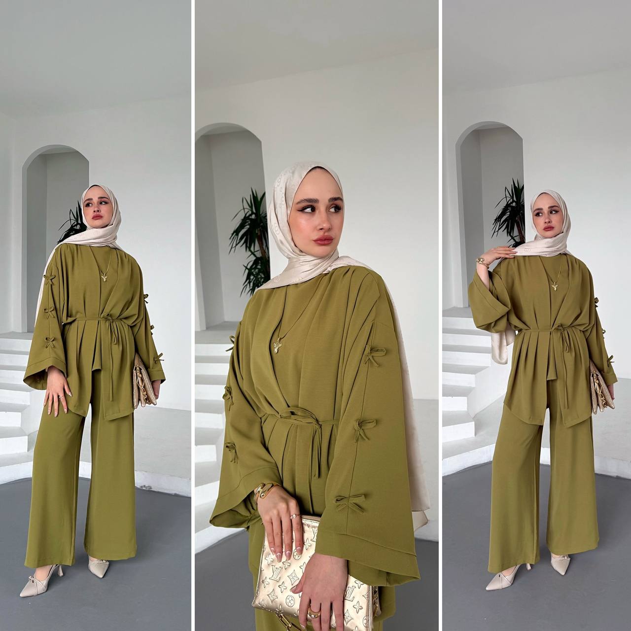 أناقة الفيونكات: طقم ثلاثي القطع بتصميم عصري”
Bow Elegance: Trendy 3-Piece Set (7 colours)