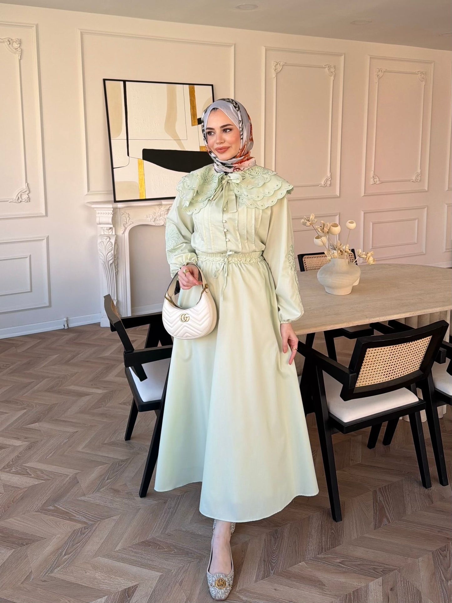 Elegant Ruffle Blouse Skirt Set