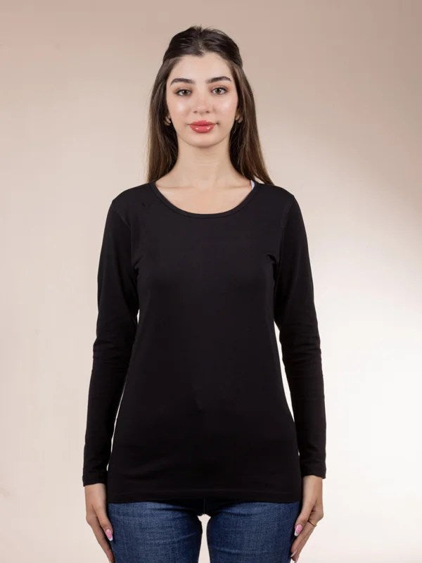 cotton bodysuit with long sleeves and a round neckline