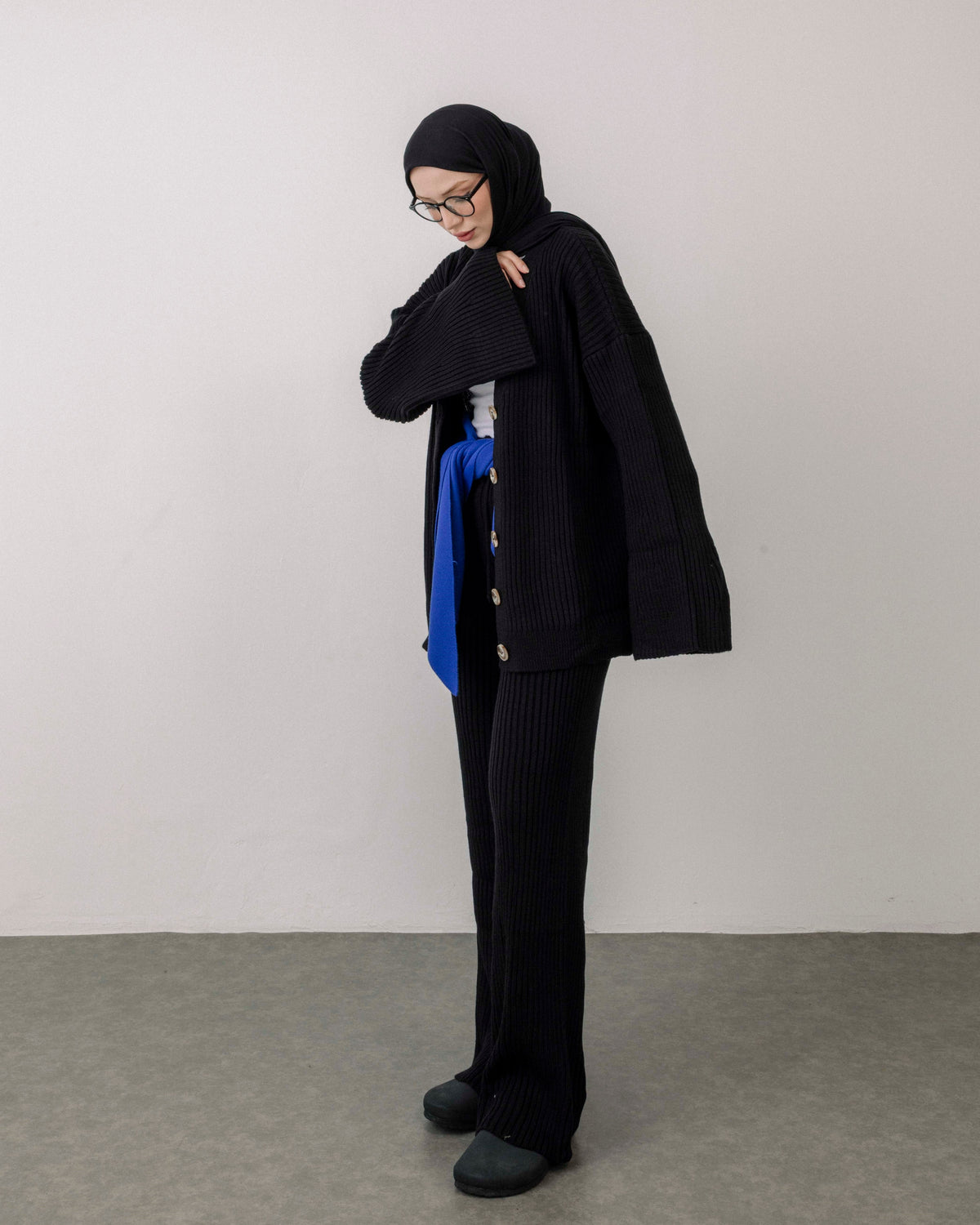 Ribbed Knit Cardigan & Wide-Leg Pants Set