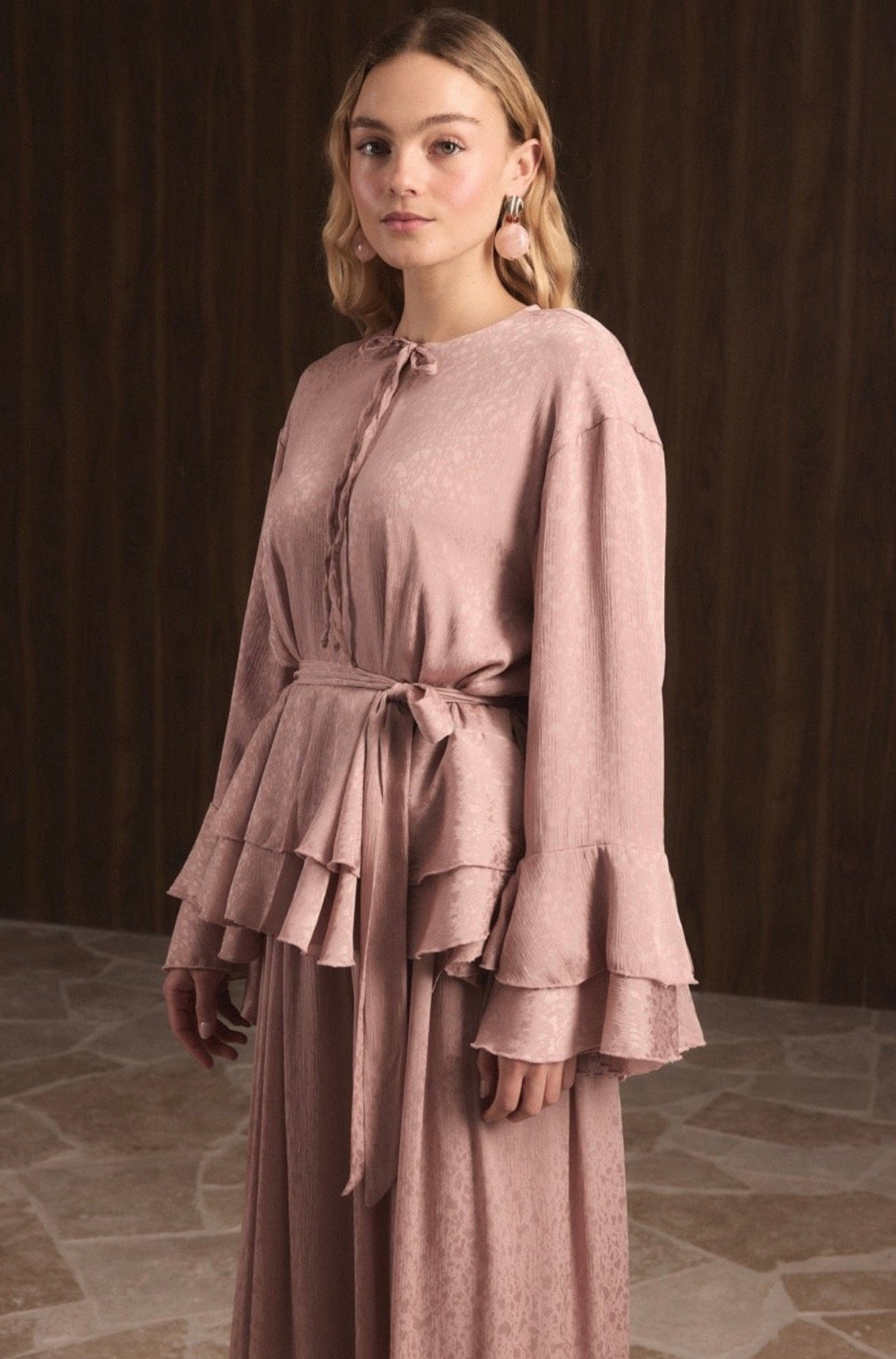 PINK AND BEIGE SATIN SET - Bagi Style