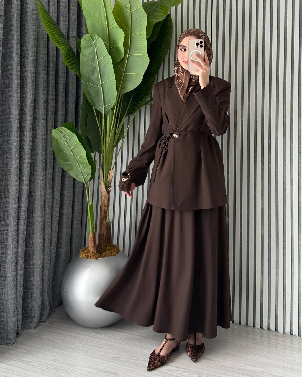 Mocha Blazer Formal Skirt Set
