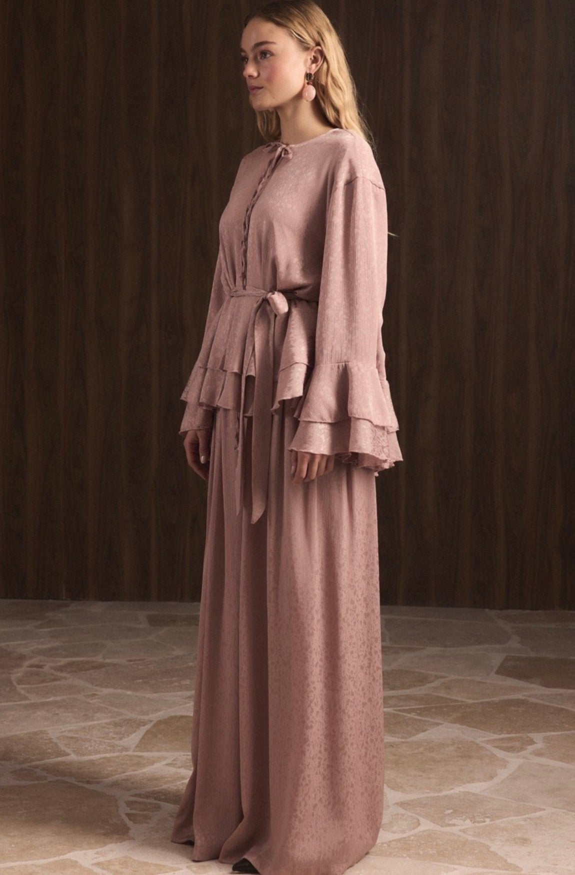 PINK AND BEIGE SATIN SET - Bagi Style