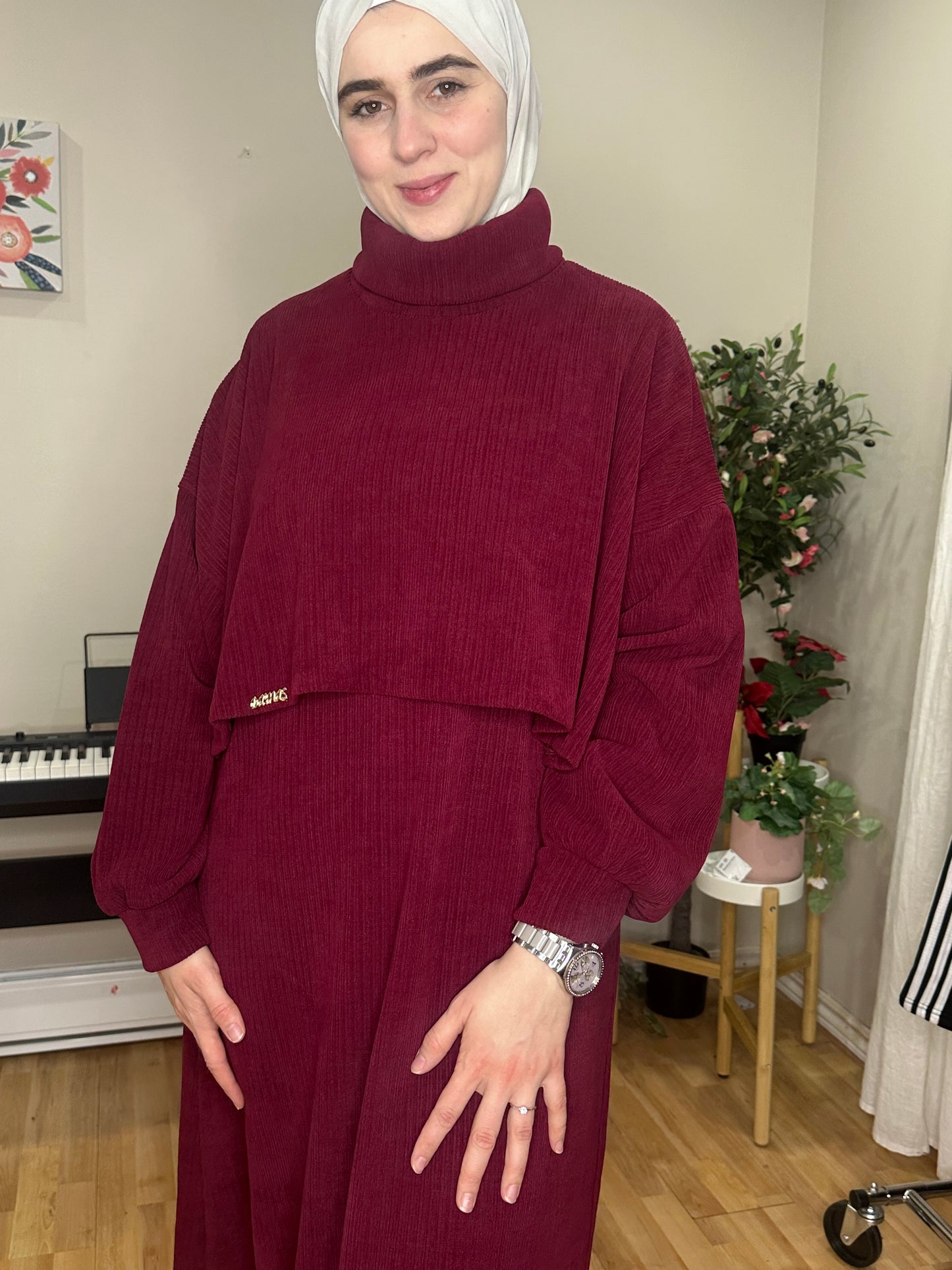 Plum Corduroy Cozy Dress (2pcs)