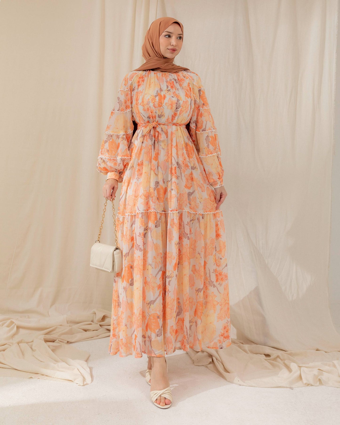 Floral Breeze Maxi Chiffon Dress Orange