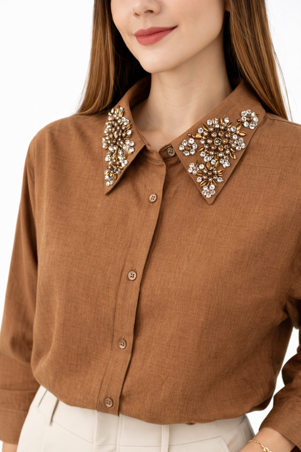 Embellished Collar Button-Up Shirt