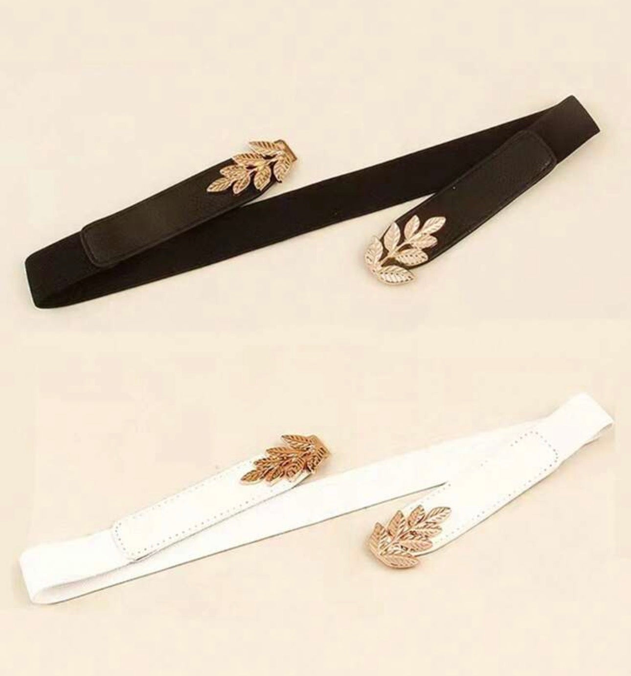 Classic Black & White Leather Belt with Gold Buckle – Adjustable and Stylish for Everyday Wear (2pc)