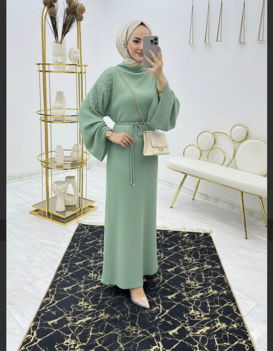 Pearl-embellished Knit Dress