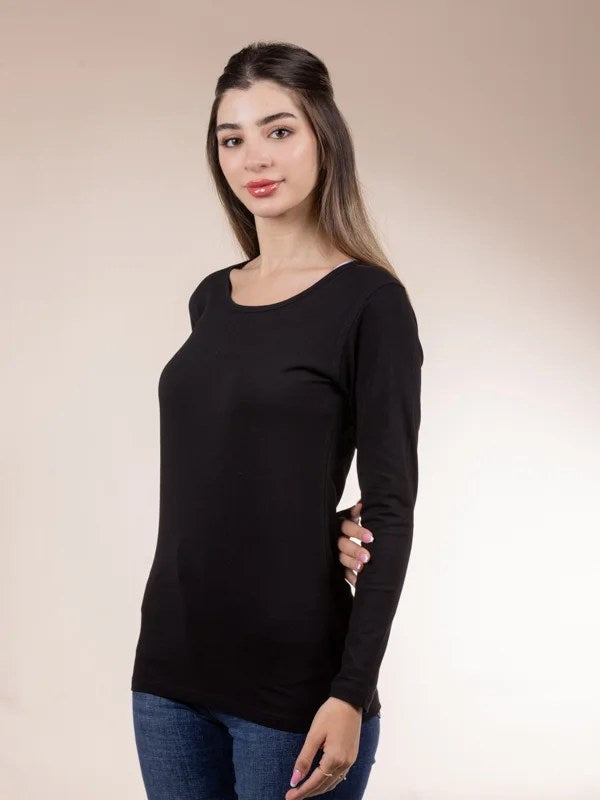 cotton bodysuit with long sleeves and a round neckline