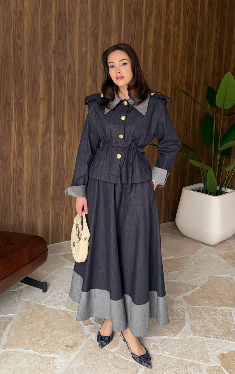 Chic Buttoned Denim Skirt Set